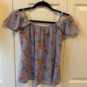 Blue Off-shoulder Floral Top